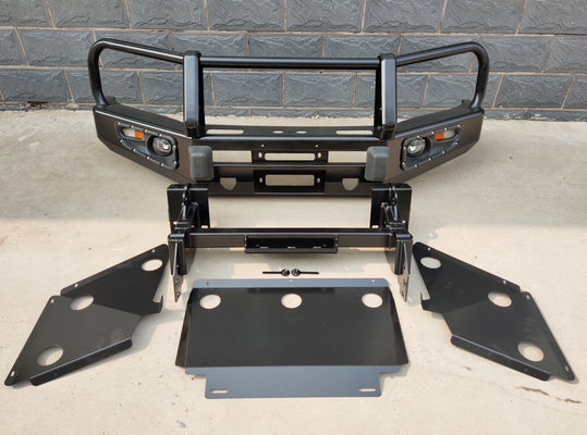 Off Road Winch Bull Bar Piring Bumper Depan dengan Lampu LED dan Mounting Tray Toyota Tocama